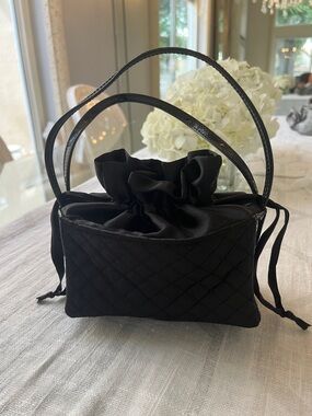 Classic Black Quilted Drawstring Bag